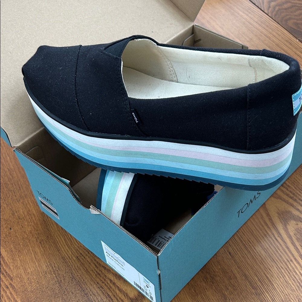 TOMS Black and Blue Platform Shoes